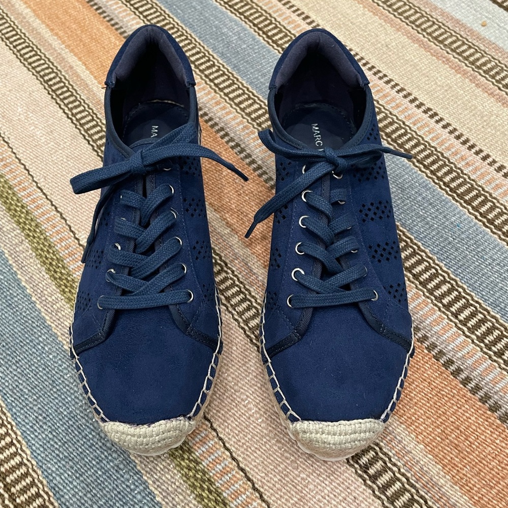 Marc Fisher Navy Blue Sneakers with Perforations and Espadrille Component